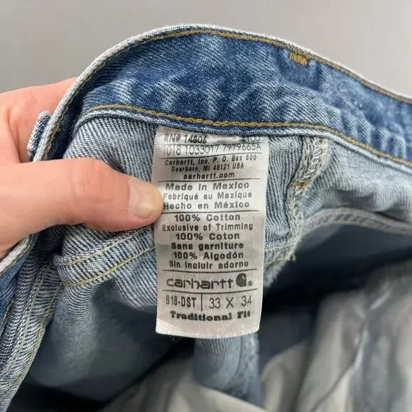 Carhartt Jeans Men 33x32 Blue Traditional Fit B18-DST Heavyweight Denim Workwear - Picture 2 of 16